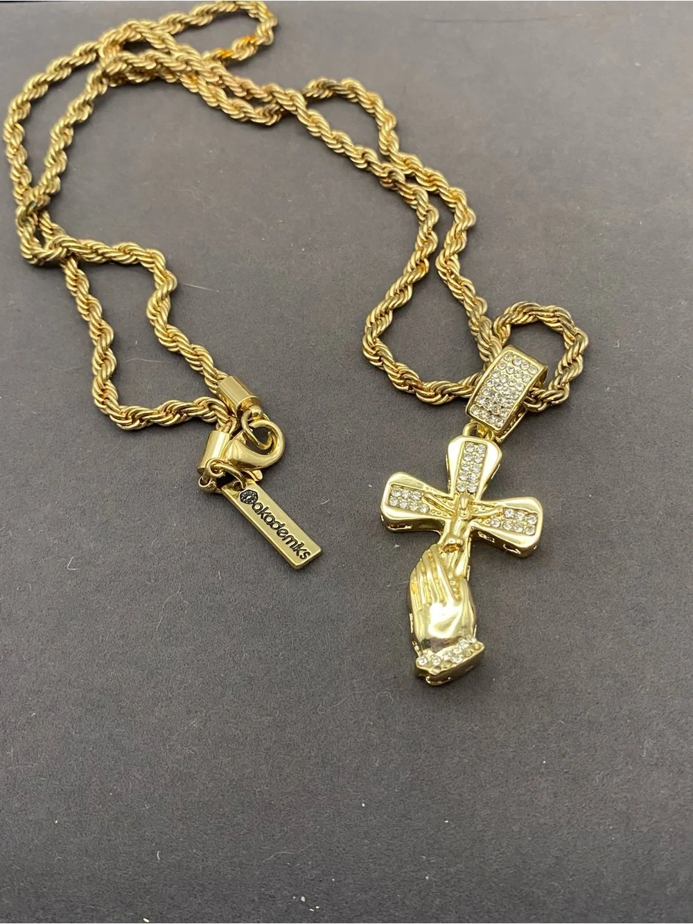Akademiks Gold Cross Pendant Rope Chain Necklace